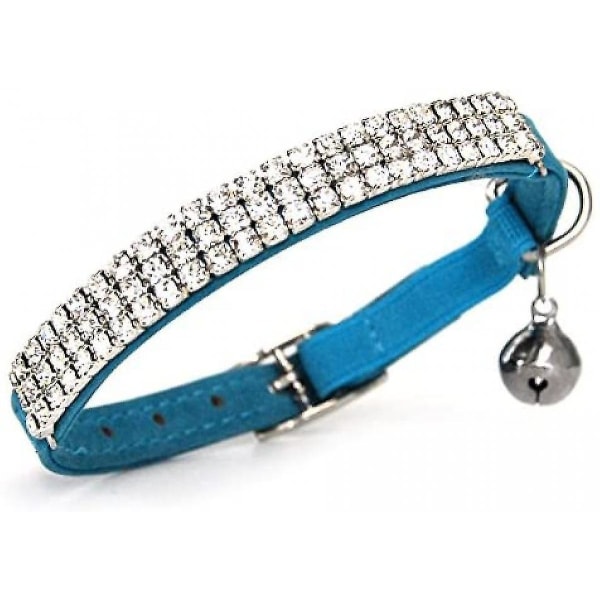 Soft Velvet Safe Cat Adjustable Collar Bling Diamante With Bells,11 Inch For Small Dogs And Cats (blue)