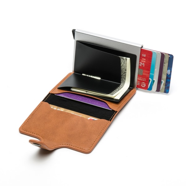 Tummanruskea RFID NFC -suojattu lompakkokorttikotelo 5 kortille (aito nahka) Dark brown