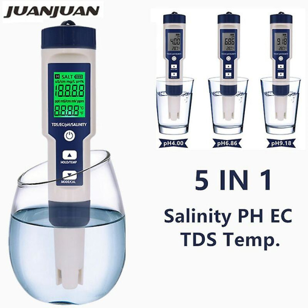In 1 Digital Ph Tds Ec Temperatur Tester, Salinity Tester, Conductivity, Water Filter, Purity, Pen With Backlight