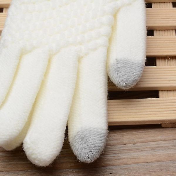 Wekity Vinter Touchscreen Hansker for Kvinner, Varme Fleecefôrede Strikkhansker med Elastisk Mansjett, Vinter Tekst-hansker, Hvit