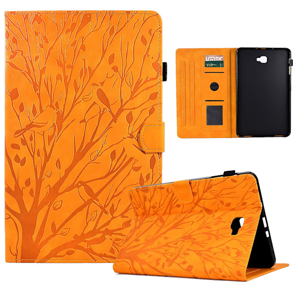 For Samsung Galaxy Tab A 10.1 (2016) T580 T585 PU-læder tablet-stand-etui med præget træ-kortholder Khaki