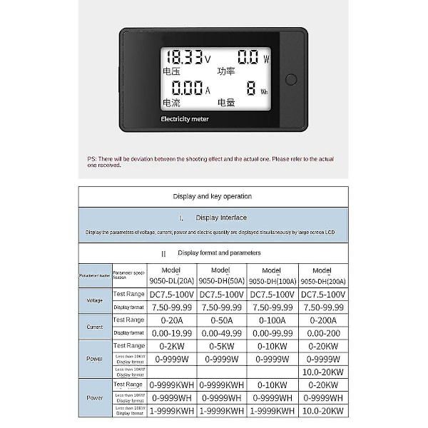 8-100v 4-i-1 Lcd Dc Digital Display Meter Spänning Och Amperemeter Testare