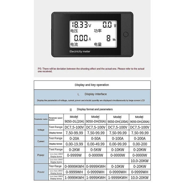 8-100v 4-in-1 LCD Dc digitaalisen näytön jännite- ja ampeerimittarin testeri