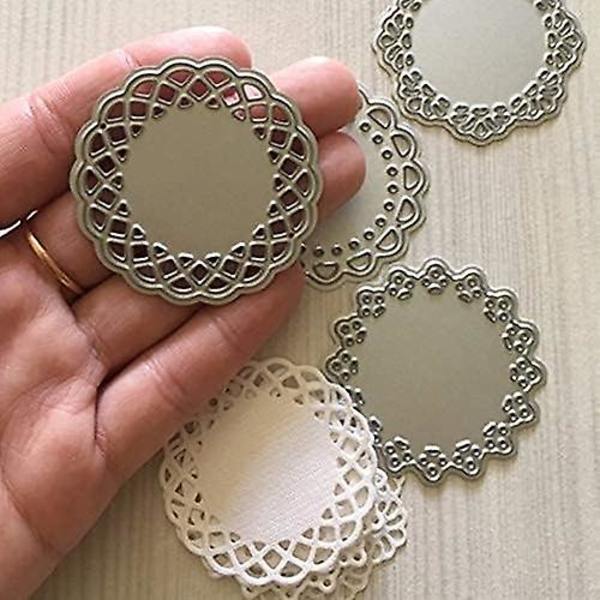 Metalliset leikkuukuviot - Pyöreä pitsireunainen kukkakehä leikkuukuviot Scrapbookingiin