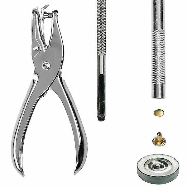Lädernit Dubbel Lock Metall Nitar Fästverktyg Håltång Kit.(silver+guld)(360st)