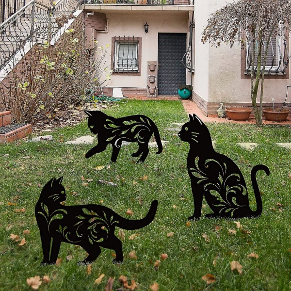 3 Pack Garden Statue Black Cat Silhouette Cat Decorative