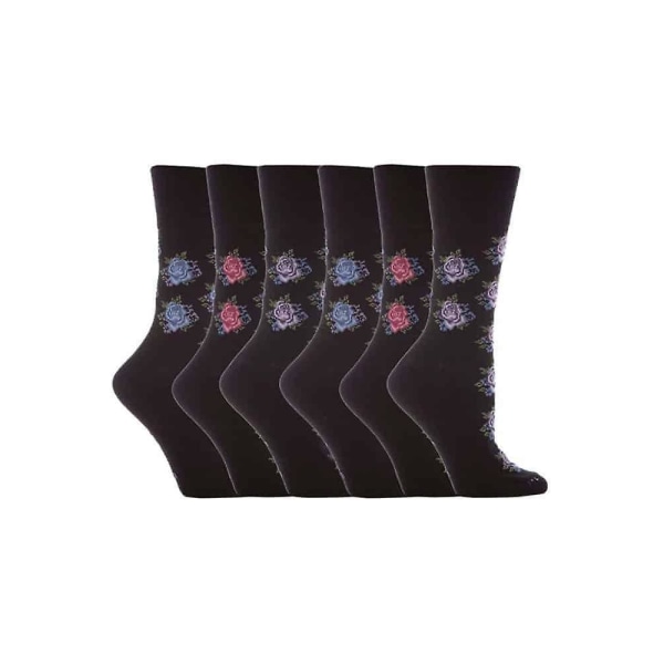 6 stk. damestrømper med blidt greb, ikke-elastiske, str. 4-8 UK Floral black