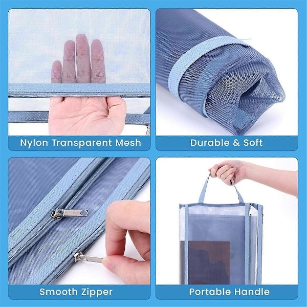 10-pakning Mesh Glidelåsposer, Dobbel Vegg Nylon Mesh Poser for Bordspill og Puslespilloppbevaring