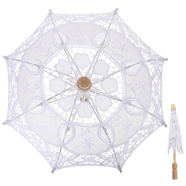 Hvid Brudeparasol i Bulk - Hvid Parasol til Bryllup - Blonder - Brudebruser