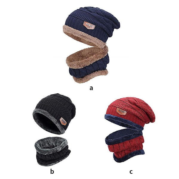 Vinter Halsvarmer Hat Strikket Beanie Voksen Mænd Ærme Cap Strikket