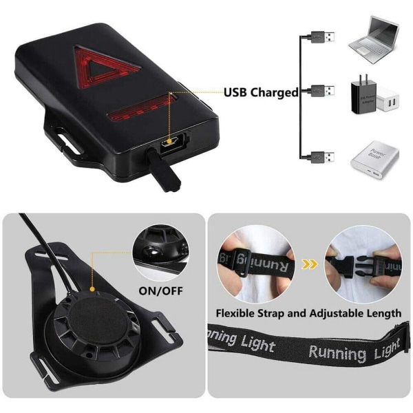 Juoksuvalot Rintavalot juoksijoille 3-moodia vartalolamppu USB -ladattava vartalolamppu Käytettävä yöjuoksutarvikkeet Heijastava juoksuvaruste