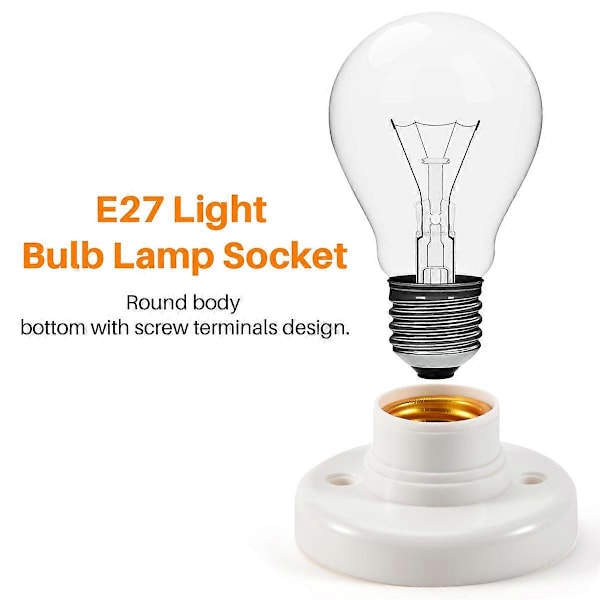 E27 Rund Plastik Base Skrue Pære Lampe Fatning Holder Hvid