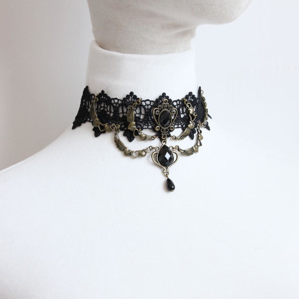 Musta pitsi Gothic Statement -kaulus kaulakoru rannekoru Victorian Lolita Choker