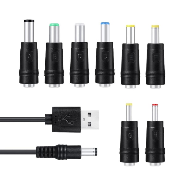 8-i-1 5V USB til DC 5,5x2,1mm plugg ladekabel for vifte høyttaler ruter LED-lys