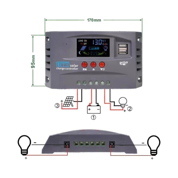 12v 24v Mppt Solar Charging Controller Smart Display Dual Us