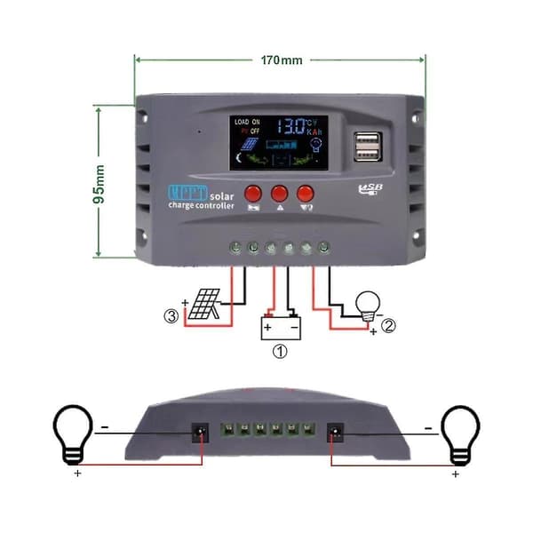 12v 24v Mppt Solcelle Ladningsregulator Smart Display Dual Us