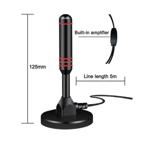 Digital HDTV-antenne - Inkluderer magnetisk base og koaksialkabel - TV-antenne terrestrisk TV-antenne - Innendørs eller utendørs