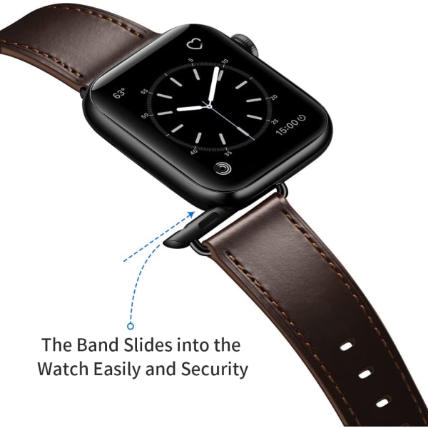 Kompatibel med Apple Watch Band 45 mm 44 mm 42 mm, ægte Lea