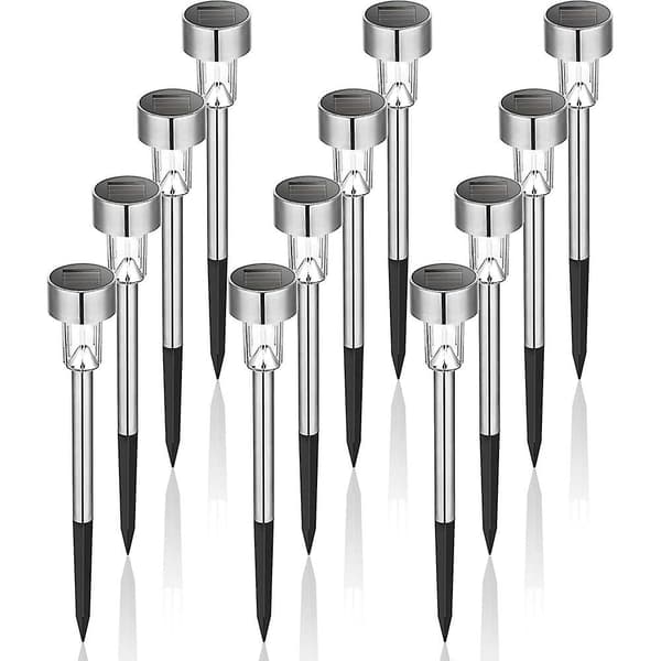 Sett med 12 LED-solcellelamper i rustfritt stål
