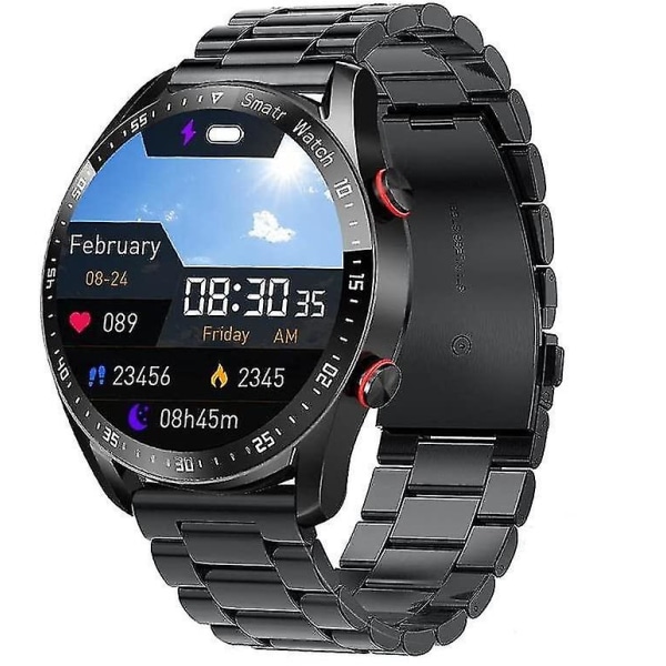 Icke-invasivt blodsockertest Smart Watch, Full Touch Health Tracker- watch med blodtryck, blodsyrespårning, sömnövervakning Black steel