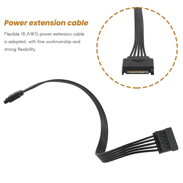 2 stk. SATA Strømkabel Forlenger, 15 Pin SATA Hann til Hunn Forlenger Strømkabel Adapter for Harddisk HDD, SSD, 30CM
