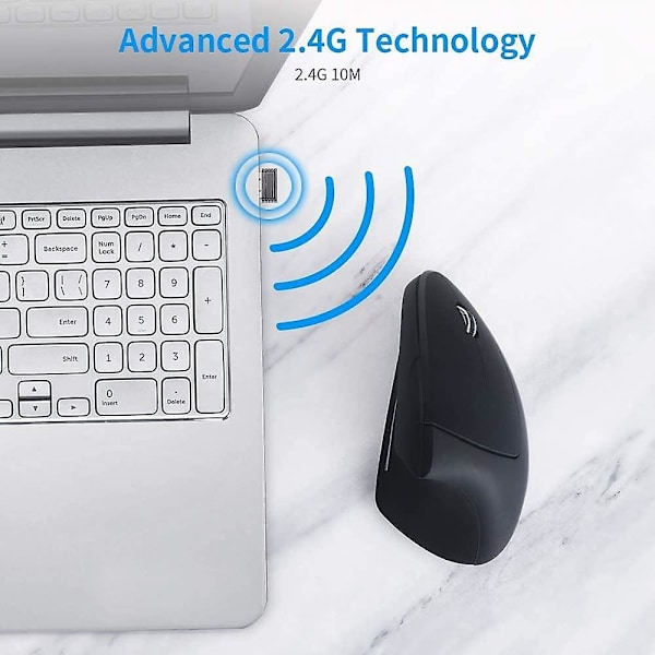 Gjenladbar trådløs ergonomisk mus, optisk vertikal bærbar mus med 4 justerbar DPI 800/1200/2000/3200, 6 knappers USB-datamus