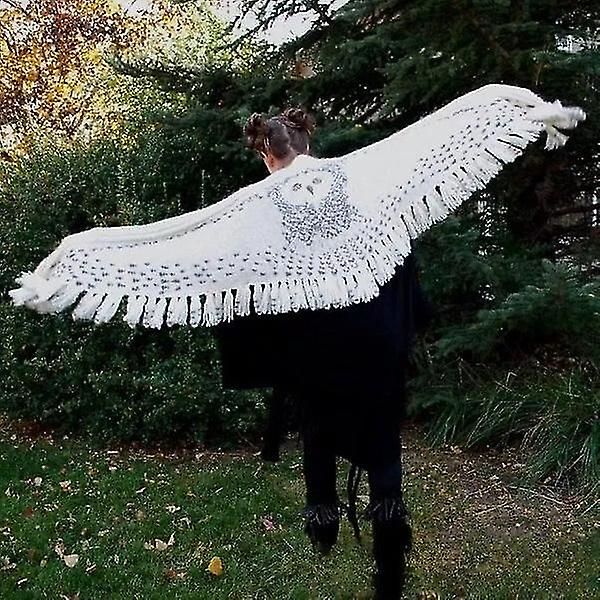 120cm Retro Ugle Sjal, Hedwig Strikke Mønster Tyk Varmt Vinter Sjal, Wrap Tassel Sjal Strikkede Dame Sjal