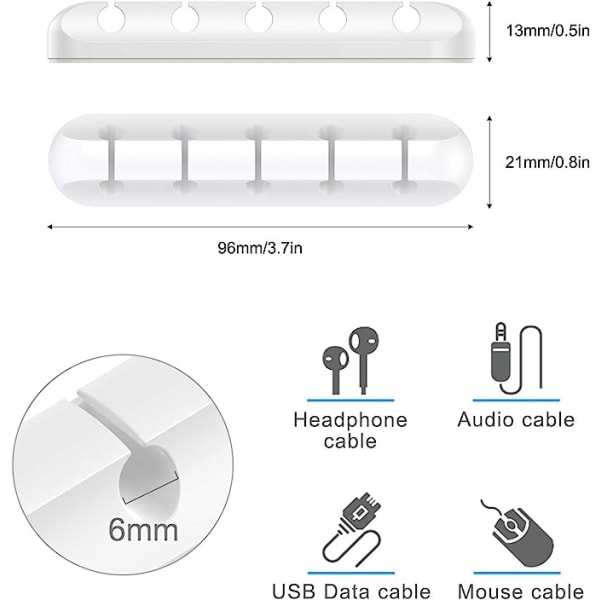 Kabelhållare Clips, 3-pack Kabelhantering Sladdorganisatör Clips Silic White five holes *3