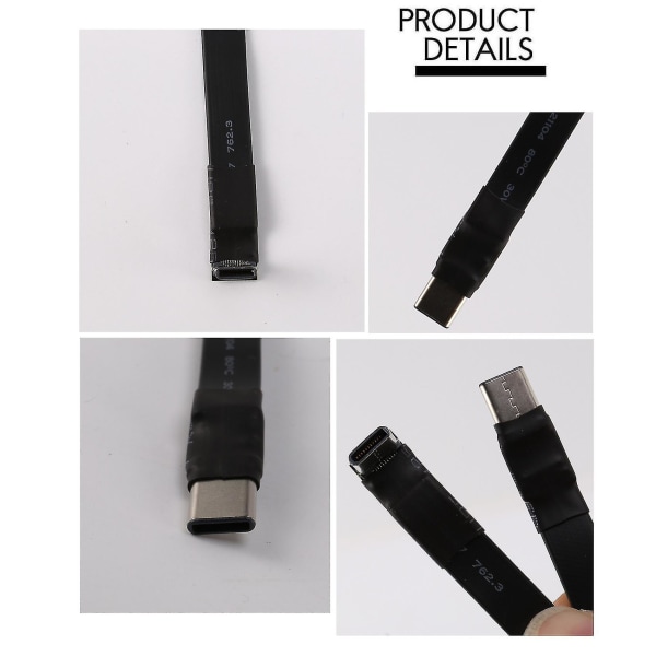 Usb 3.1 Type C - Type C -jatkokaapeli 90 asteen sovittimella Fpc Fpv -nauha litteä Usb C -kaapeli 3a 10gbp
