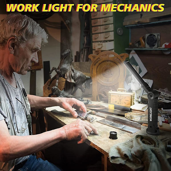 Genopladelig arbejdslampe Værkstedsbelysning Cob lommelygte med magnetisk base 5-mode Hvid / Rød Camping Garage lys, Camping lys, Nødlys, E