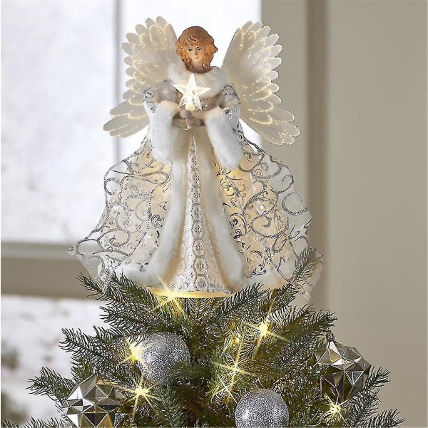White Christmas Angel Tree Topper Med Led Lightswhite