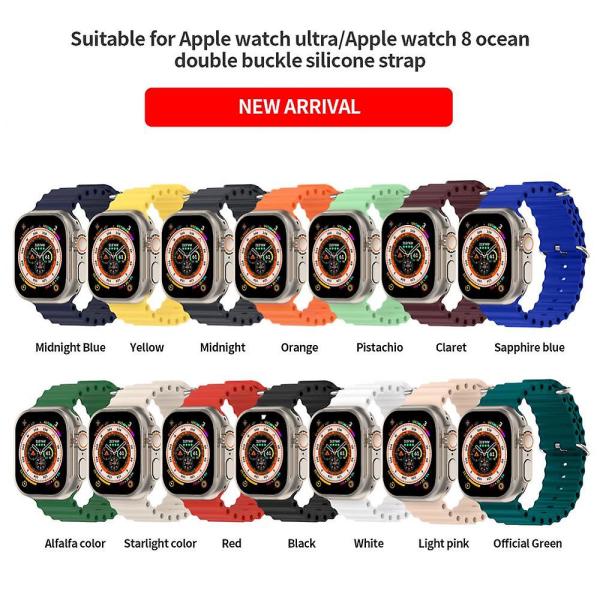 Ocean stropp for Apple Watch Band 49 mm 45 mm 44 mm 40 mm 41 mm 42 mm 38 mm Silikon Correa armbånd Green