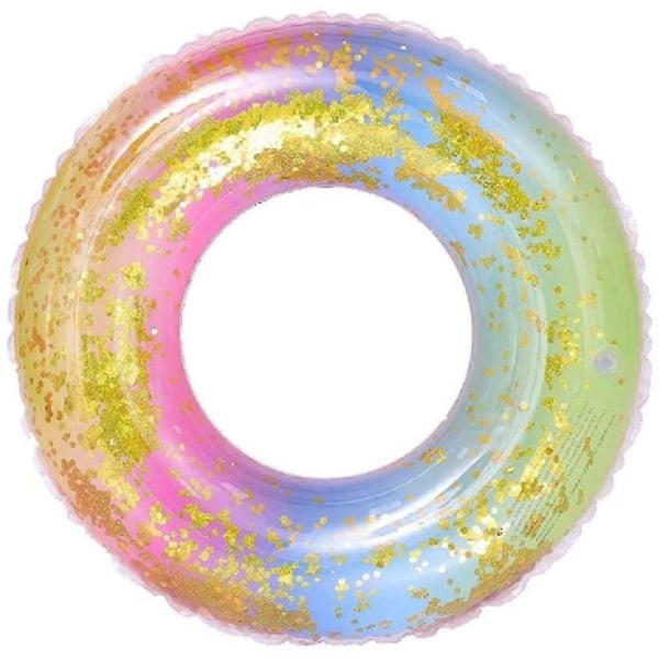 Transparent flytande ring regnbåge paljetter simring, hållbar uppblåsbar pool Crday gåva