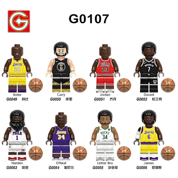 KT1021 G0107 basketballstjerner Kobe Curry, Jordan, Dandy James byggeklodser minifigur XP145-153