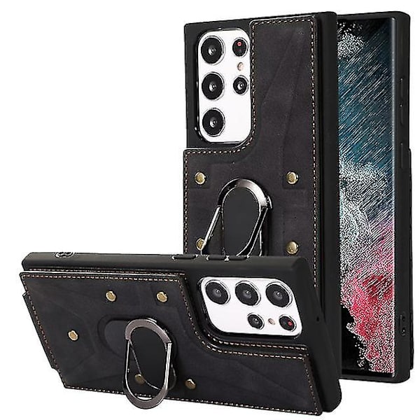 Lær Lommebok Telefondeksel Kompatibel Samsung Galaxy S23 Ultra/s23 Plus/s23 Med Magnetisk Ringstativ & Kortspor Black S23 Plus