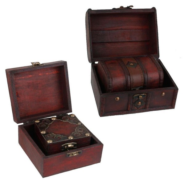 2st Retro trälås skattkista smycken förvaringsbox behållare