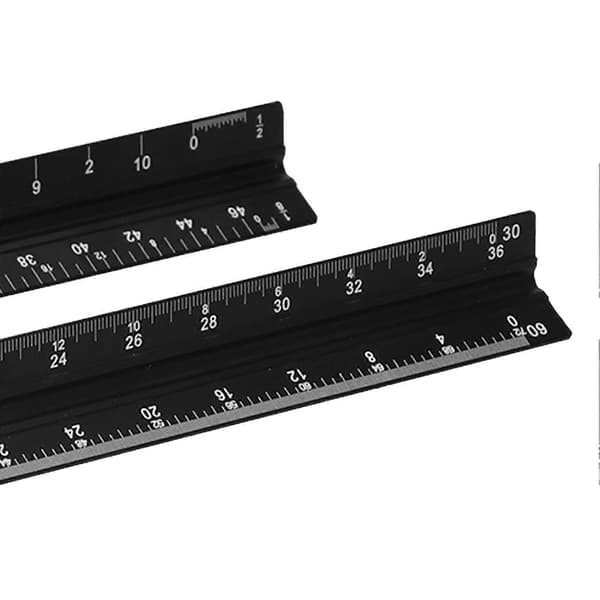 2 st Ingenjörsskala Set Svart Imperial Aluminiumlegering Triangulära Arkitektskalor Linjal