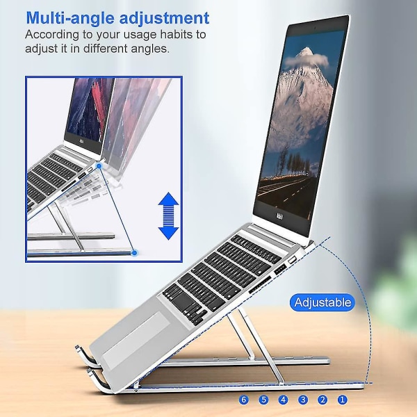 Bærbar computer stand, aluminium bærbar computer stand, højdejusterbar foldbar stand (sølv)