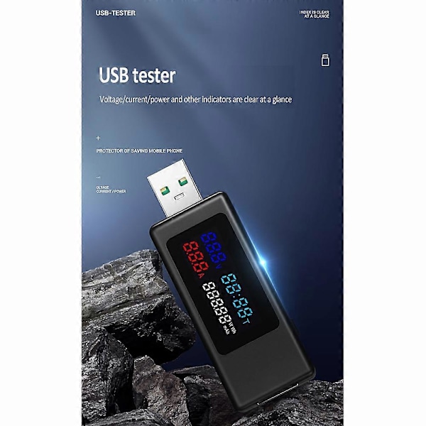 6 i 1 USB Tester DC4-30V IPS Display Digital Spændings Effekt Timing Kapacitetsmåler Detektor til Strøm, Spænding, Hvid