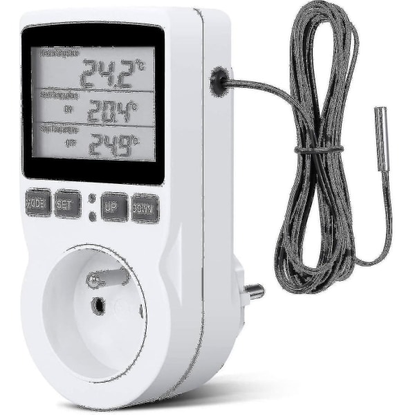 Digital / Varme Kjøle Termostatuttak LCD-temperaturkontroller, 230v for drivhusgårdstemperaturkontroller/terrariumtermostat(kontakt)