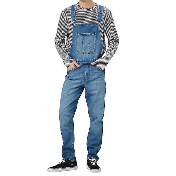 Herre Jeans Bukser Denim Dungarees Overalls Arbeidsbukser Dark Blue L