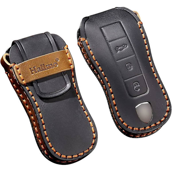 Nahkainen auton avainkotelo Porsche Cayenne Panamera 911 Carrera Taycan 2019-2020 - 3 painiketta - Musta