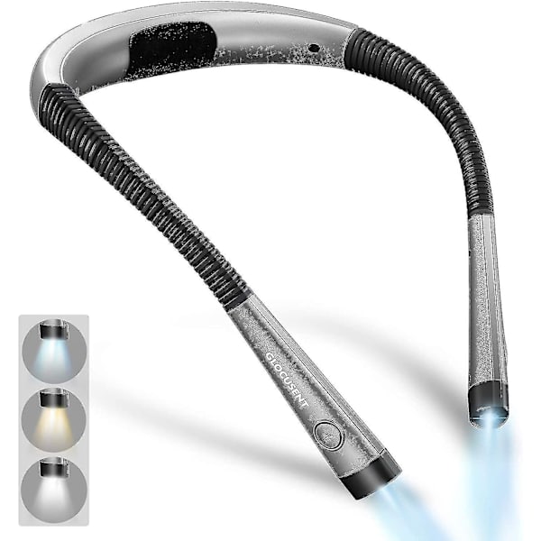 Glocusent Genopladelig Hals Læselampe, Lampe Til Læsning I Sengen, 3 Farver, 3 Lysstyrkeniveauer, Foldbare Arme, Lang Levetid, Perfekt Til Læsning,