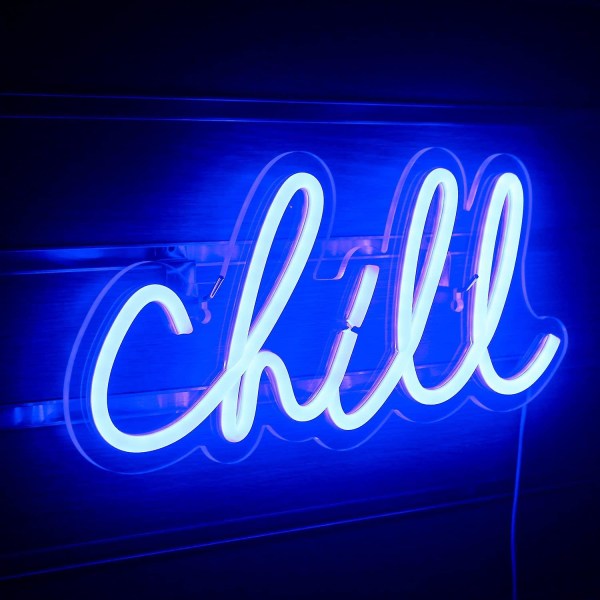 Chill Neon Sign Blue Led Sign Chill Neon Wall Light 14'' x 7'' Letter Neon Signs for Wall Decor Neon Lights for Bedroom Bar Hotel Game Room