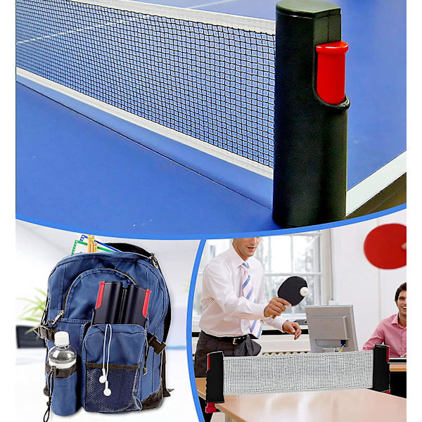 Utvidbar bordtennisnett - Bærbar pingpongnett for alle bord med racket og ballsett