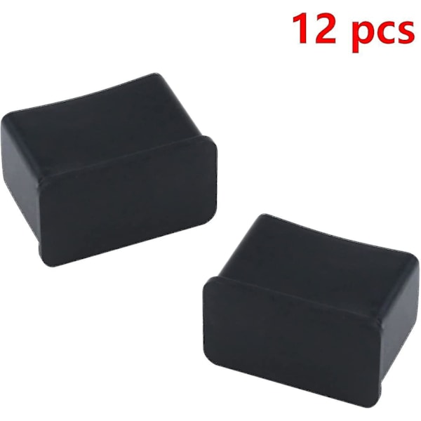 12-pack 15 x 30 mm svarta rektangulära gummifiltskydd för bord eller stolsben