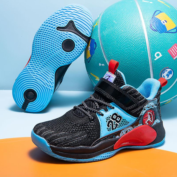 Drenge Basketball Sko Bløde Skridsikre Sneakers Børns Løb Sko 2808 BlackBlue 35