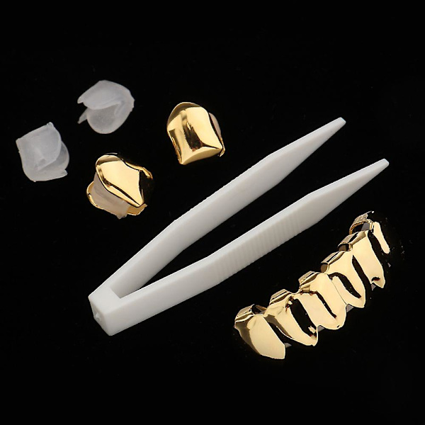 Halloween 18k guld 2-delad singel topp och 6-delad botten grill set guld
