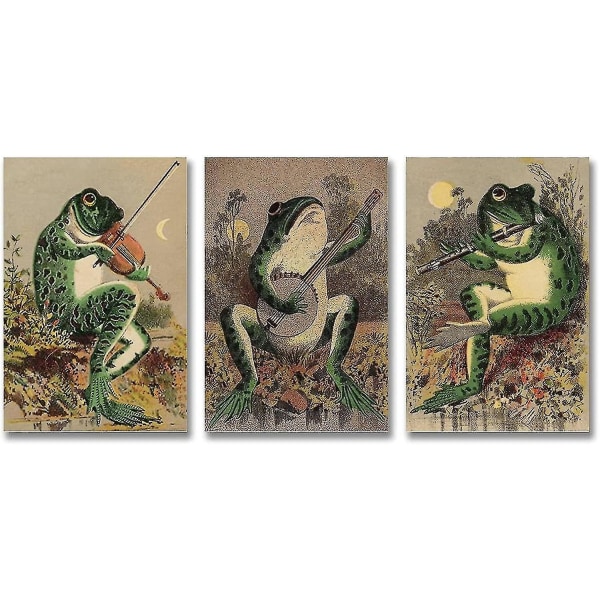 3 plakater Morsom veggkunst på badet Frosk kunstplakat Canvas Pai