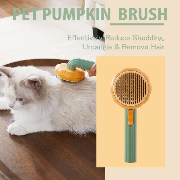Pet Pumpkin Self Cleaning Slicker Brush, Cat Massage Comb wi
